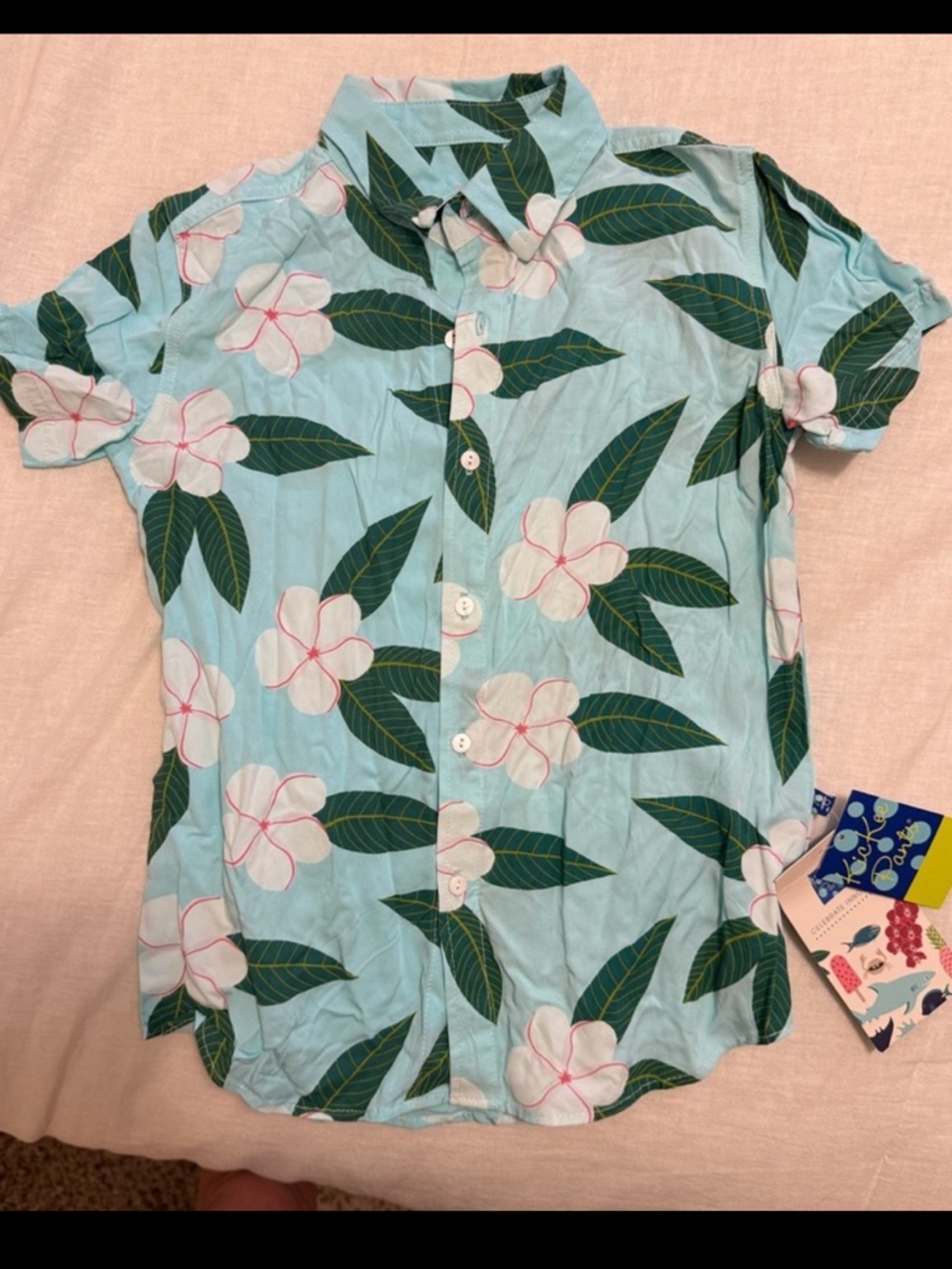 Kickee Kids Boys Summer Sky Plumeria Hawaiian Button-Up Shirt NWT